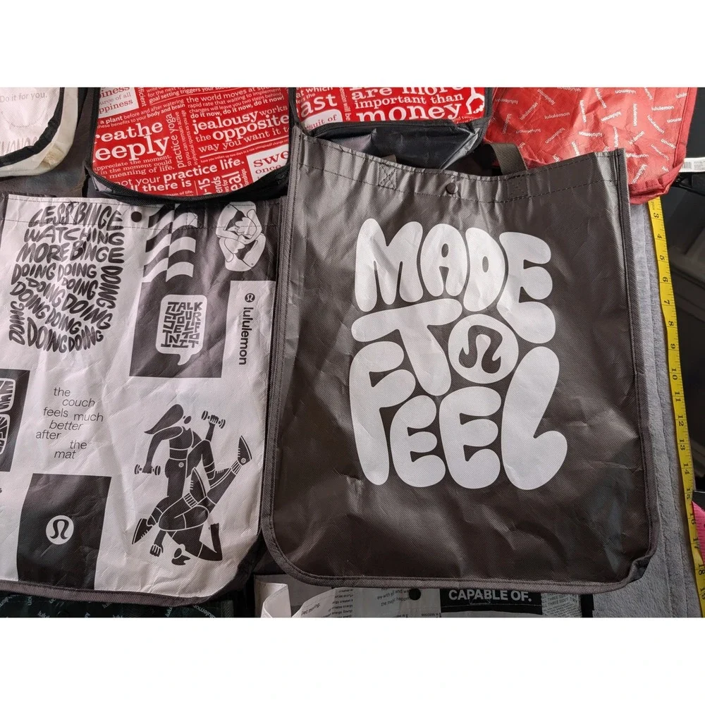 Lululemon Reusable Shopping Tote Bag Lot of 11 Mixed Sizes Red White Black Green